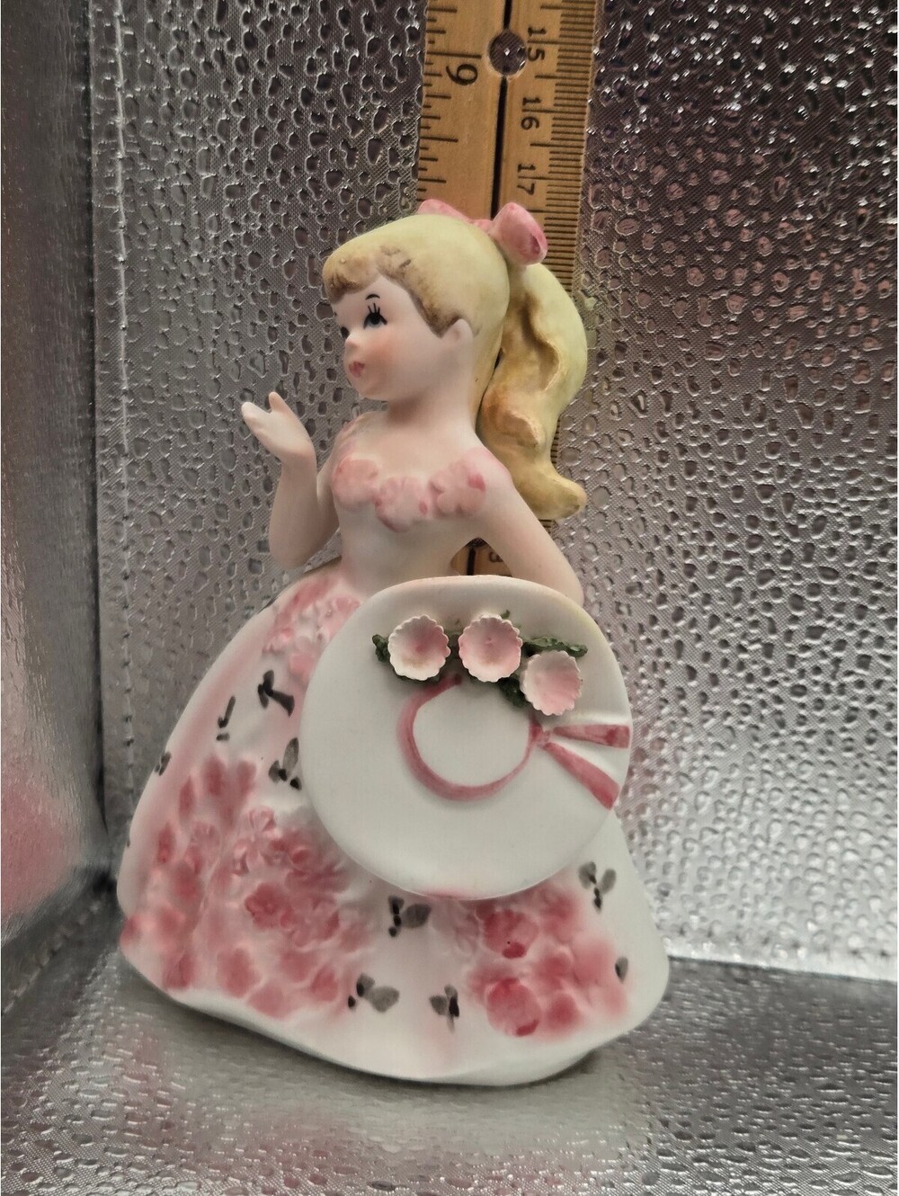 5" Lefton Pink Ballgown Girl Figurine with Pink Dress and Hat 2353